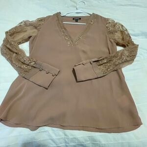 Express Tan Lace Sleeve Top